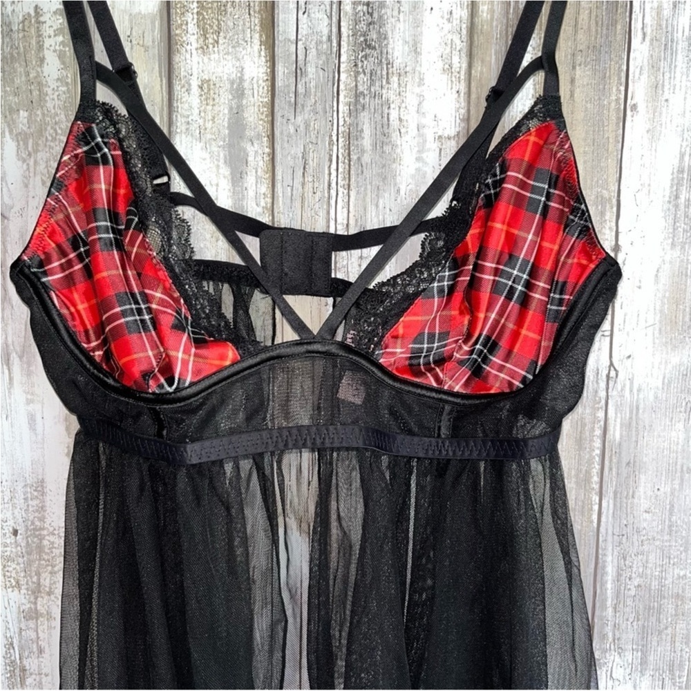 NWT Victoria’s Secret Plaid Tulle Babydoll Lingerie - Picture 4 of 6